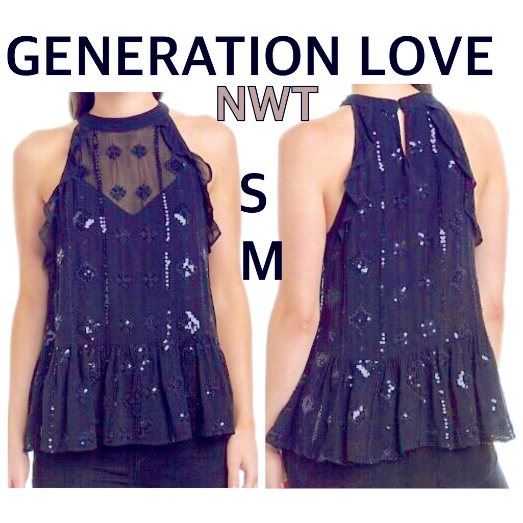 Nwt Generation Love Aria Peplum Tank Black Sequined Embroidered Choker Stunning